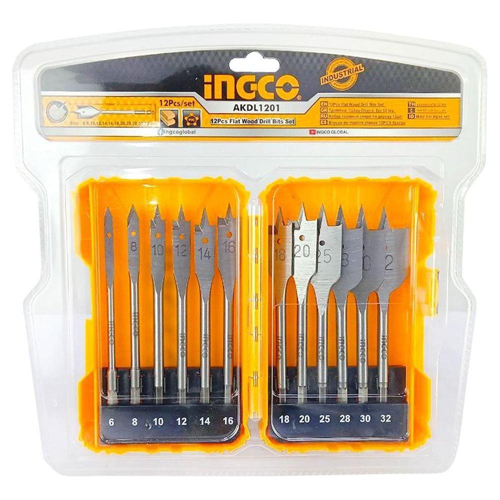 Ingco AKDL1201 12pcs Flat Wood Drill Bits Set - KHM Megatools Corp. Ingco AKDL1201 12pcs Flat Wood Drill Bits Set - KHM Megatools Corp.